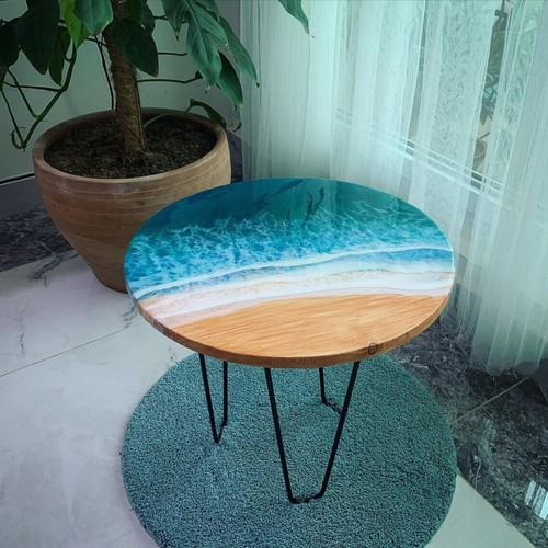 Epoxy resin end table wooden - table,